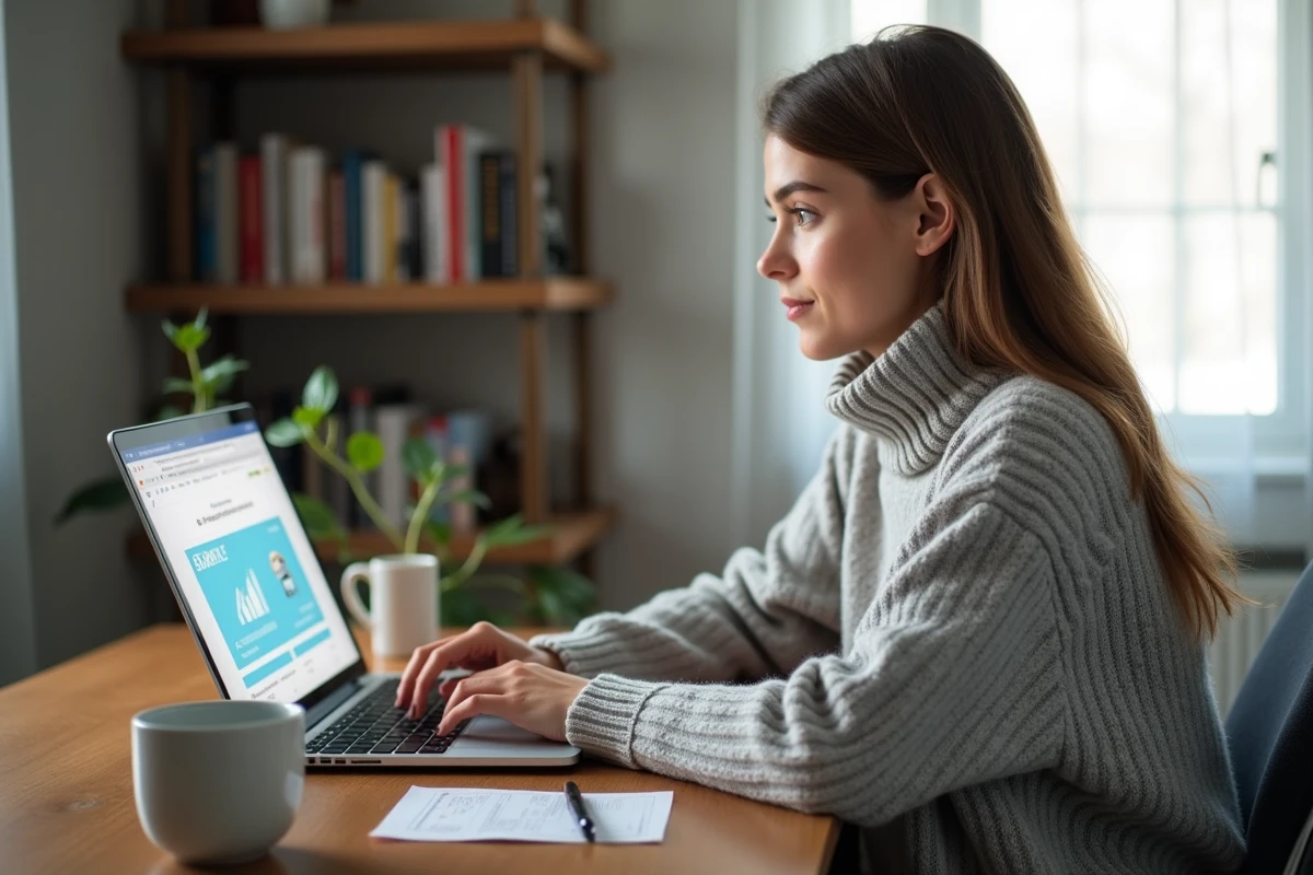 Jeune femme effectuant une demande de changement de nom sur un billet SNCF depuis son domicile via le site SNCF Connect