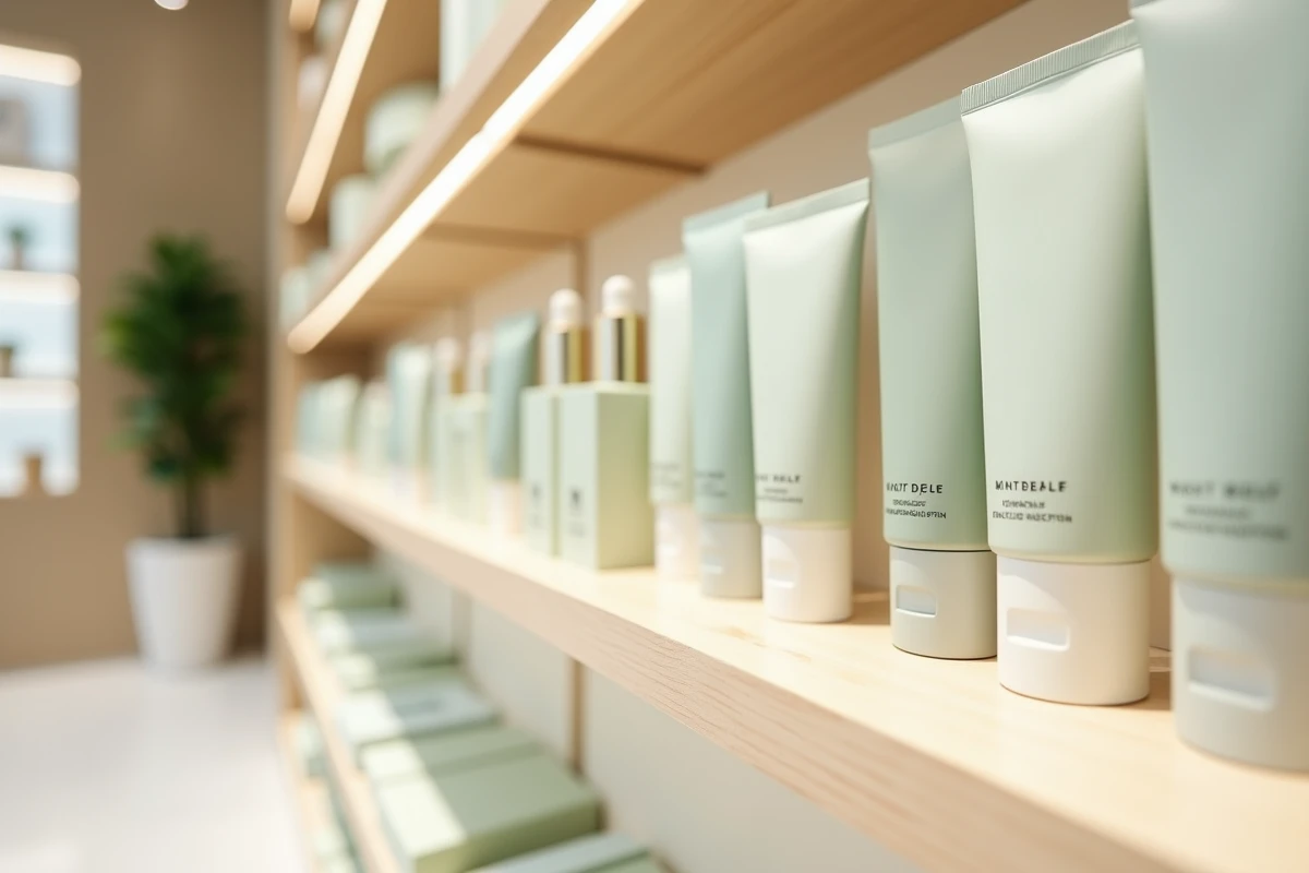 Rayon de produits de beauté minimalistes dans une boutique de cosmétiques naturels style concept store